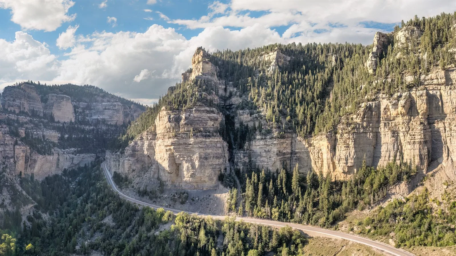 Highway 14 climbing through the cliffs of Cedar Canyon toward the Markagunt Plateau